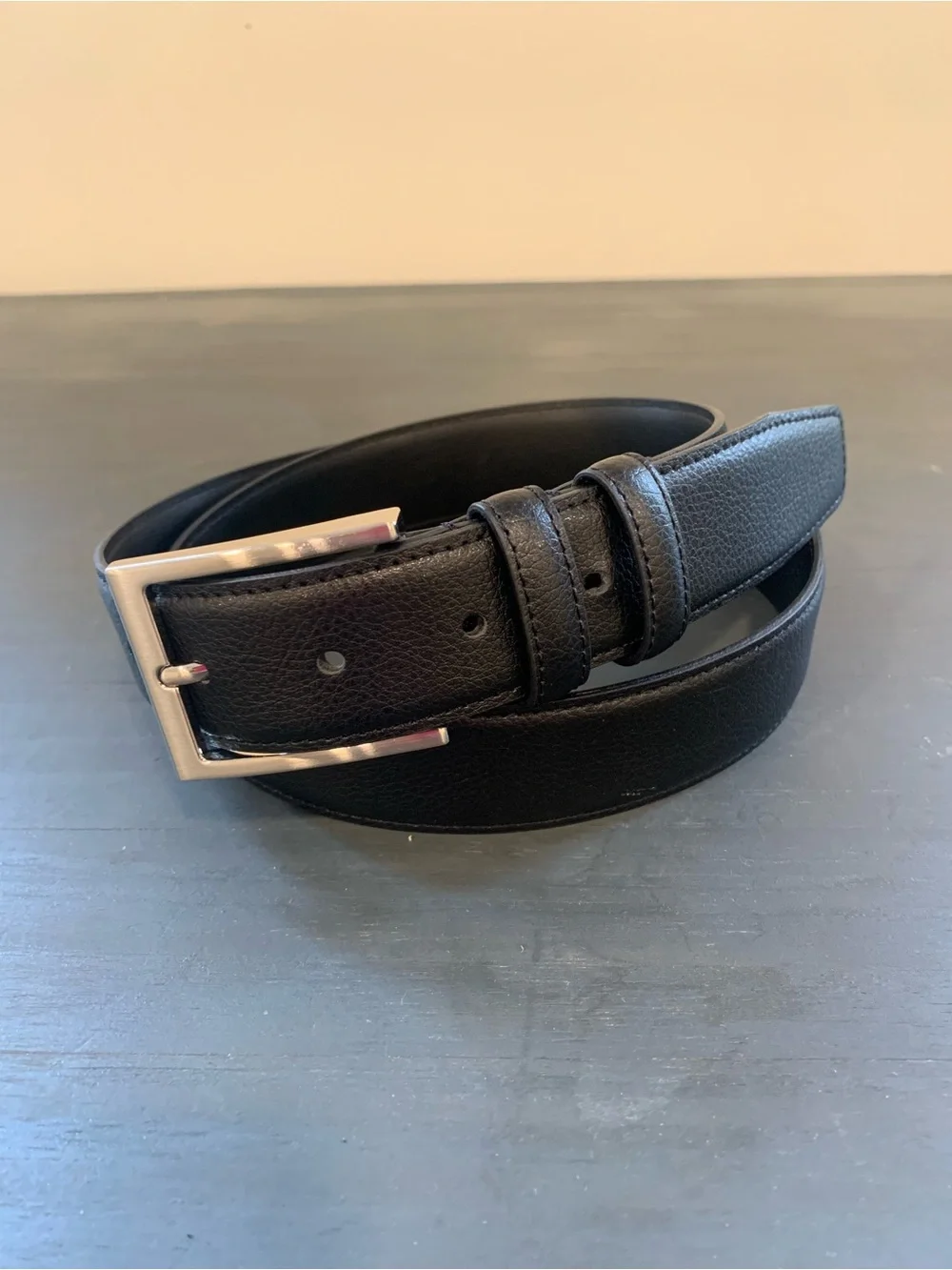 Brooks Brothers Black Leather Belt with Silver-Tone Rectangular Buckle USA 36
